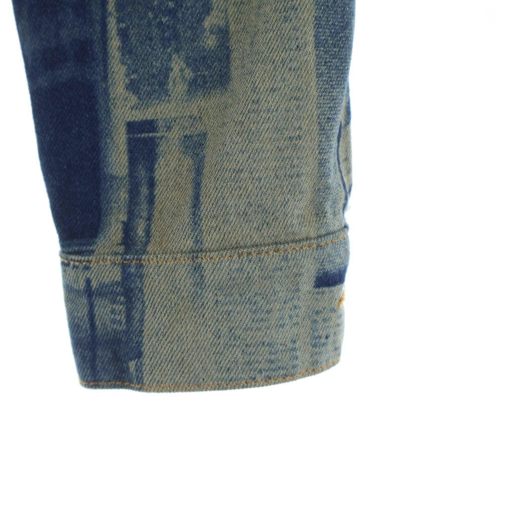 Jean Paul GAULTIER(ジャンポールゴルチエ) Fitted Newspaper Print Denim Jacket 26/01-W-JA033-D027 ニュースペーパー プリント クロップドデニムジャケット レディース インディゴ