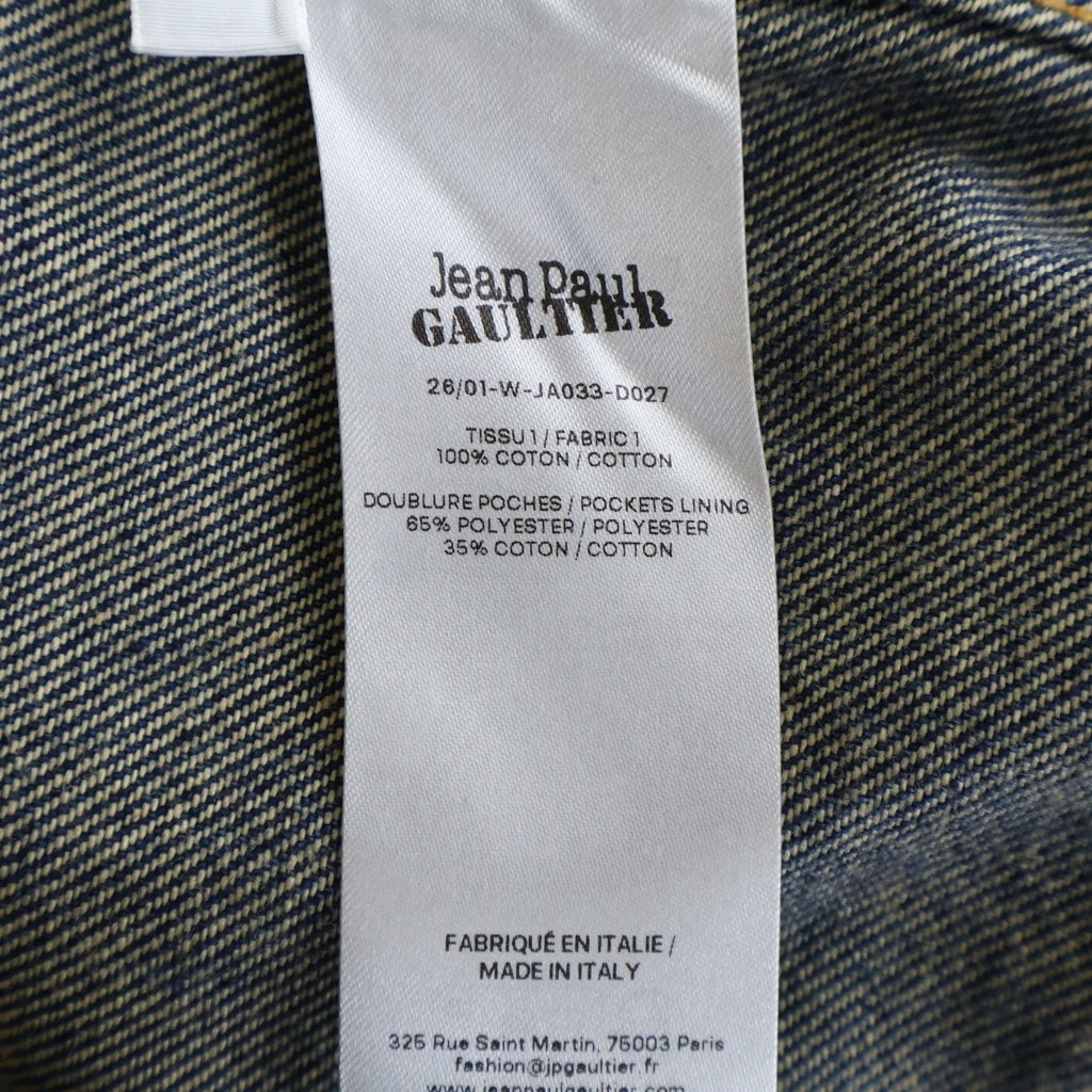 Jean Paul GAULTIER(ジャンポールゴルチエ) Fitted Newspaper Print Denim Jacket 26/01-W-JA033-D027 ニュースペーパー プリント クロップドデニムジャケット レディース インディゴ