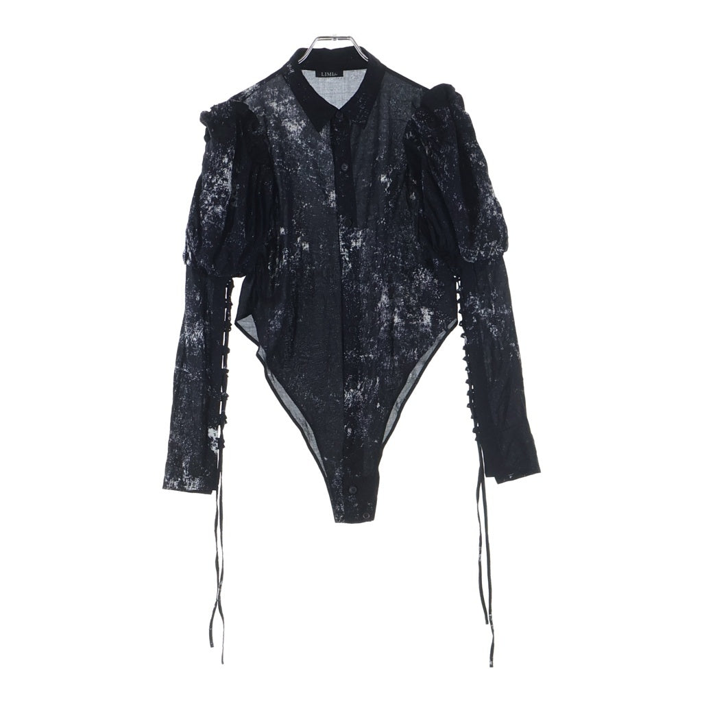 LIMI feu(リミフゥ) GALAXY PT LACE UP SLEEVE BLOUSE LK-B04-208 ギャラクシープリント レースアップ スリーブ ブラウス レディース ブラック