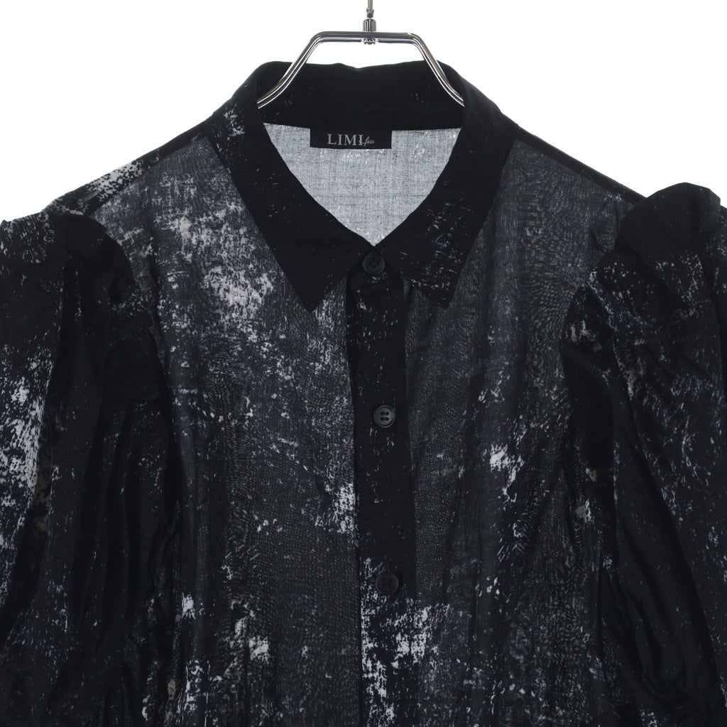 LIMI feu(リミフゥ) GALAXY PT LACE UP SLEEVE BLOUSE LK-B04-208 ギャラクシープリント レースアップ スリーブ ブラウス レディース ブラック