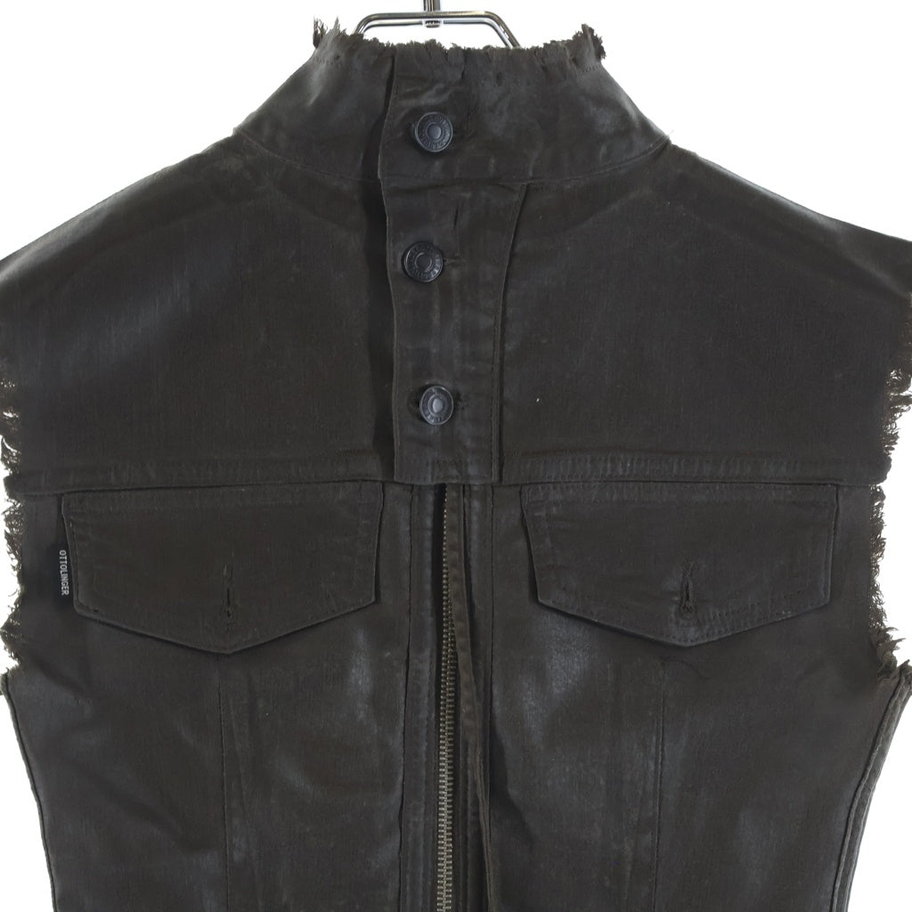 NO BRAND(ノーブランド) OTTOLINGER【オットリンガー】 26SS GLAZED DENIM VEST グレイズド デニム カットオフ ジップアップ ベスト レディース ブラウン