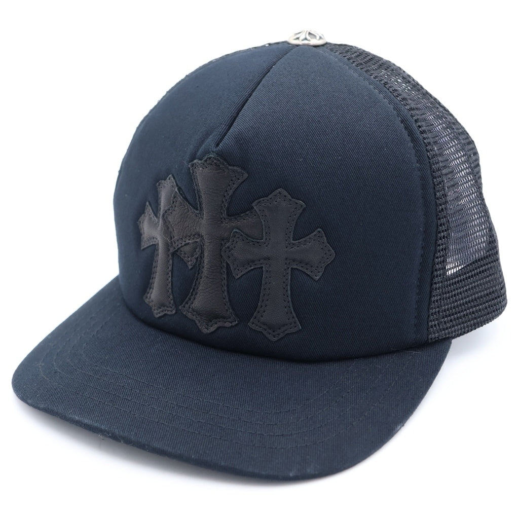 CHROME HEARTS(クロムハーツ) TRUCKER CAP トラッカーキャップ 3セメタリークロス レザーパッチ 帽子 ブラック