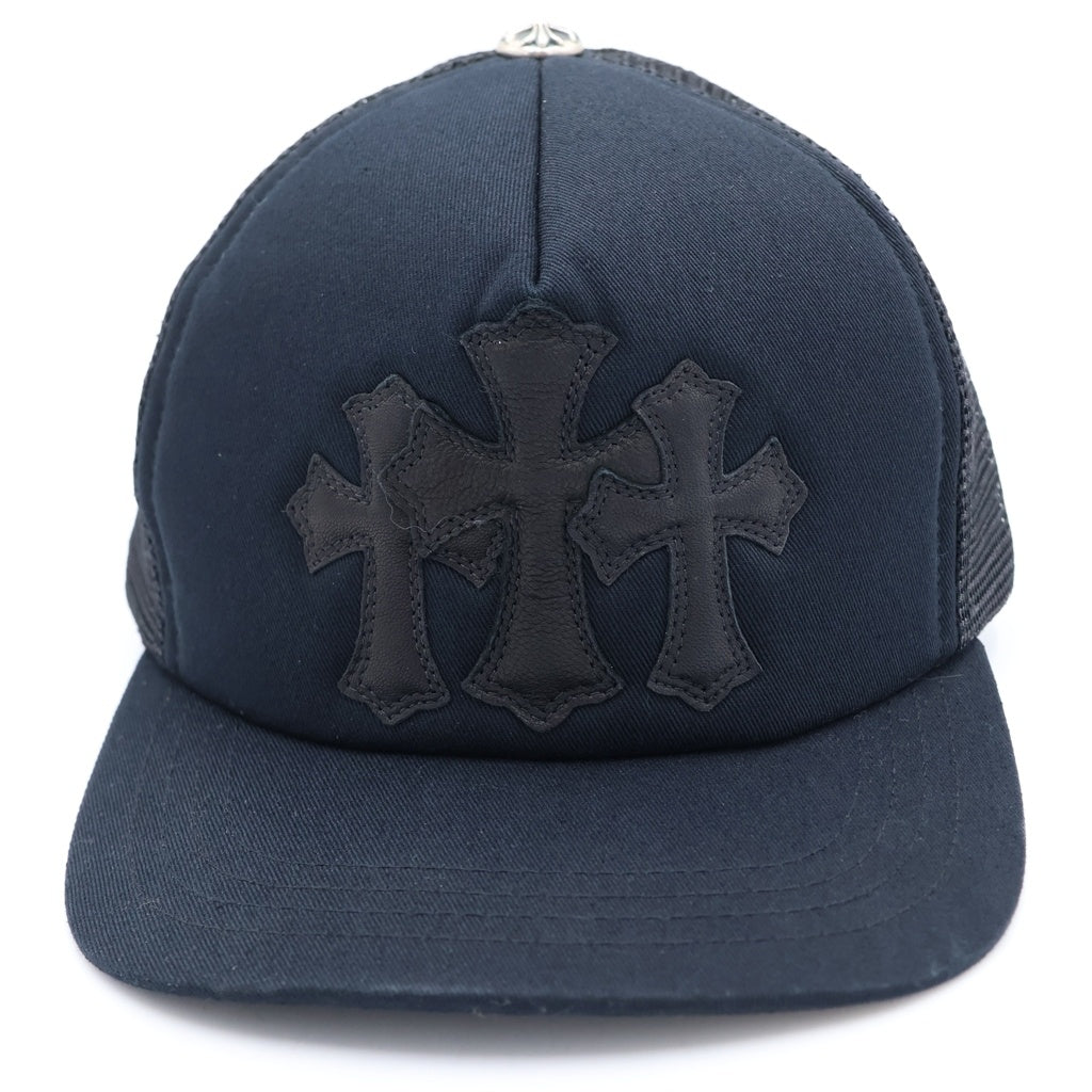 CHROME HEARTS(クロムハーツ) TRUCKER CAP トラッカーキャップ 3セメタリークロス レザーパッチ 帽子 ブラック