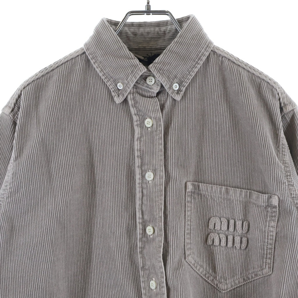 miumiu(ミュウミュウ) Gart-Dyed Corduroy Shirt ガーメントダイ 長袖コーデュロイシャツジャケット グレー レディース MK1889