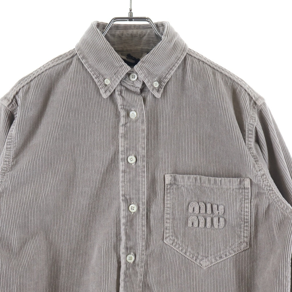 miumiu(ミュウミュウ) Gart-Dyed Corduroy Shirt ガーメントダイ 長袖コーデュロイシャツジャケット グレー レディース MK1889