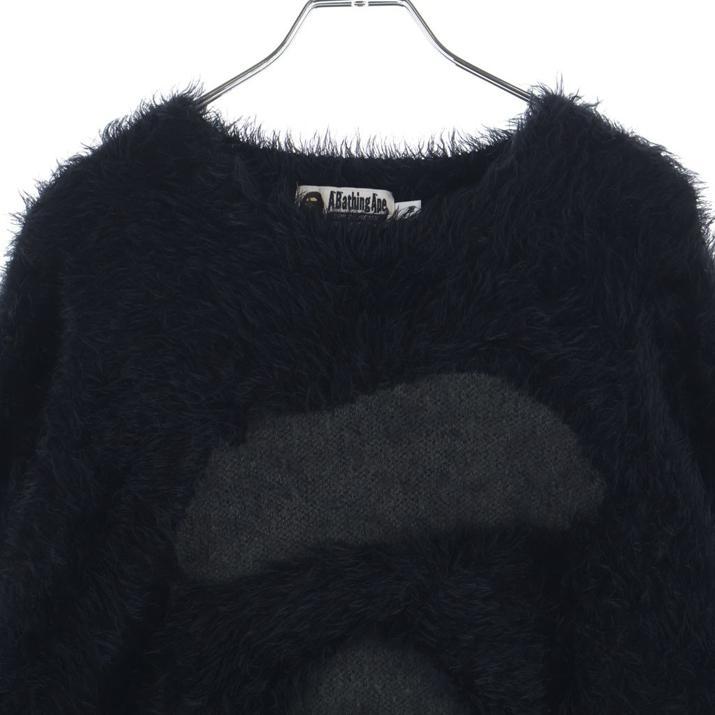 A BATHING APE(アベイシングエイプ) FACE KNIT フェイス ニット シャギーニット ブラック 001KNL801002M