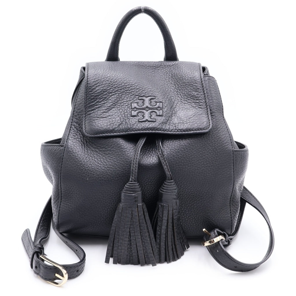 TORY BURCH(トリー バーチ) Thea ロゴ刺繍 レザーリュックサック バックパック ブラック レディース