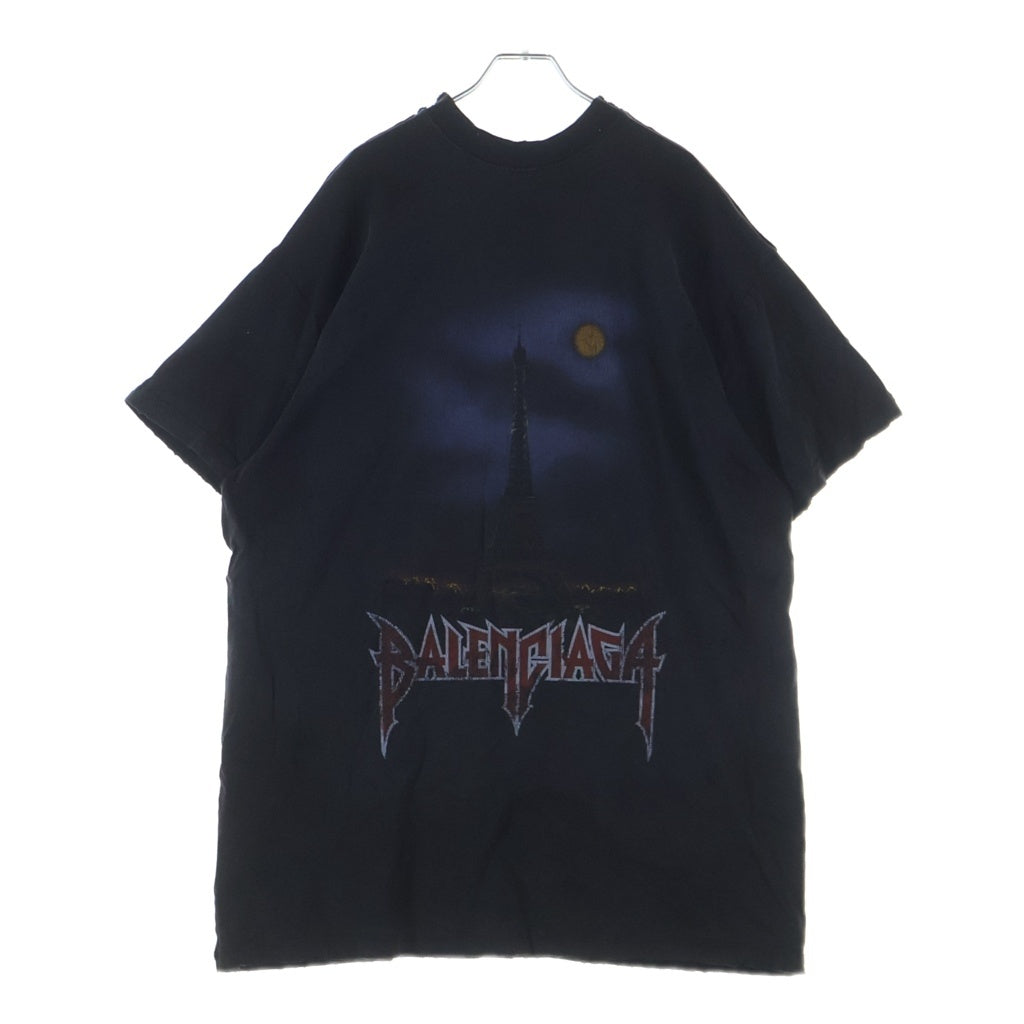 BALENCIAGA(バレンシアガ) 24SS PARIS MOON Double Front 791615 TQVY2 USED加工 パリ ムーン オーバーサイズ半袖Tシャツ カットソー ブラック