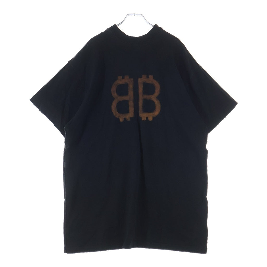 BALENCIAGA(バレンシアガ) 24SS PARIS MOON Double Front 791615 TQVY2 USED加工 パリ ムーン オーバーサイズ半袖Tシャツ カットソー ブラック