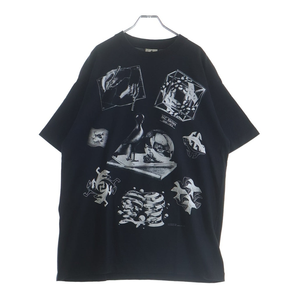 VINTAGE(ヴィンテージ) 90s MC.ESCHER ART PRINTED TSHIRT MCエッシャー マルチ アートプリントTシャツ 半袖カットソー ブラック