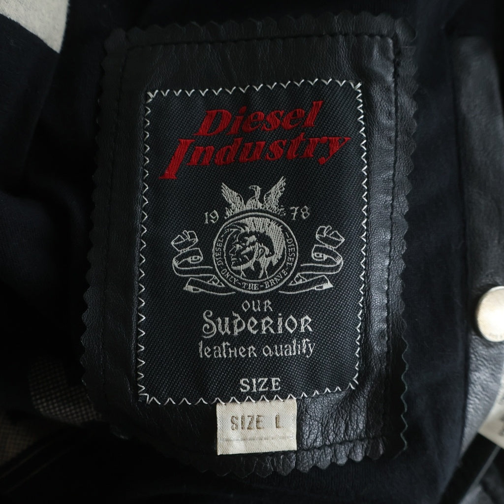 DIESEL(ディーゼル) MORE KAOS モア カオス シープスキンレザージャケット 裏地ロゴ ブラック