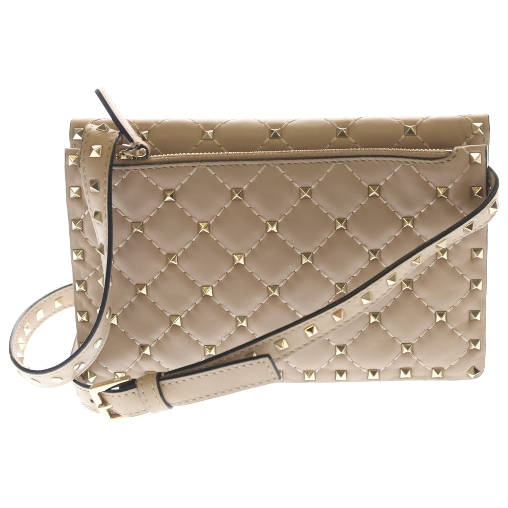 VALENTINO GARAVANI(ヴァレンチノガラヴァーニ) Rose Beige Rockstud Spike Leather Crossbody Wallet ロックスタッズ レザーショルダーウォレット バッグ ベージュ MA24NAPO レディース