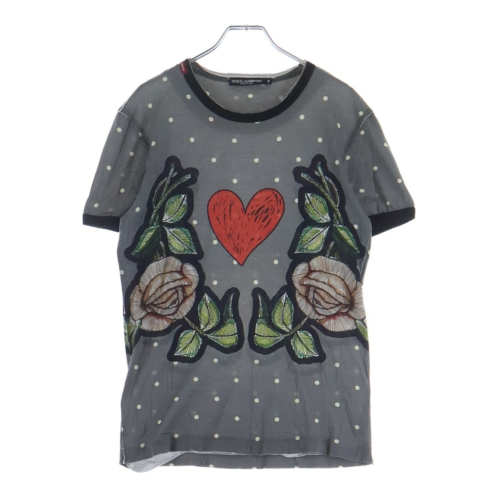 DOLCE & GABBANA(ドルチェアンドガッバーナ) Cotton Jersey Flower And Pois Print T-shirt 半袖Tシャツ グレー G8GJ0T FP7MA レディース