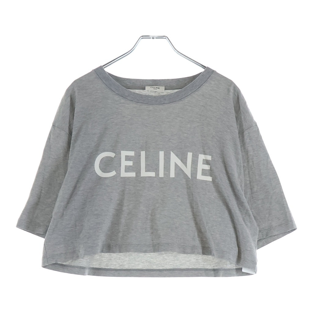 CELINE(セリーヌ) Cropped T-Shirt ロゴプリント クロップド 半袖Tシャツ グレー レディース 2X761671Q