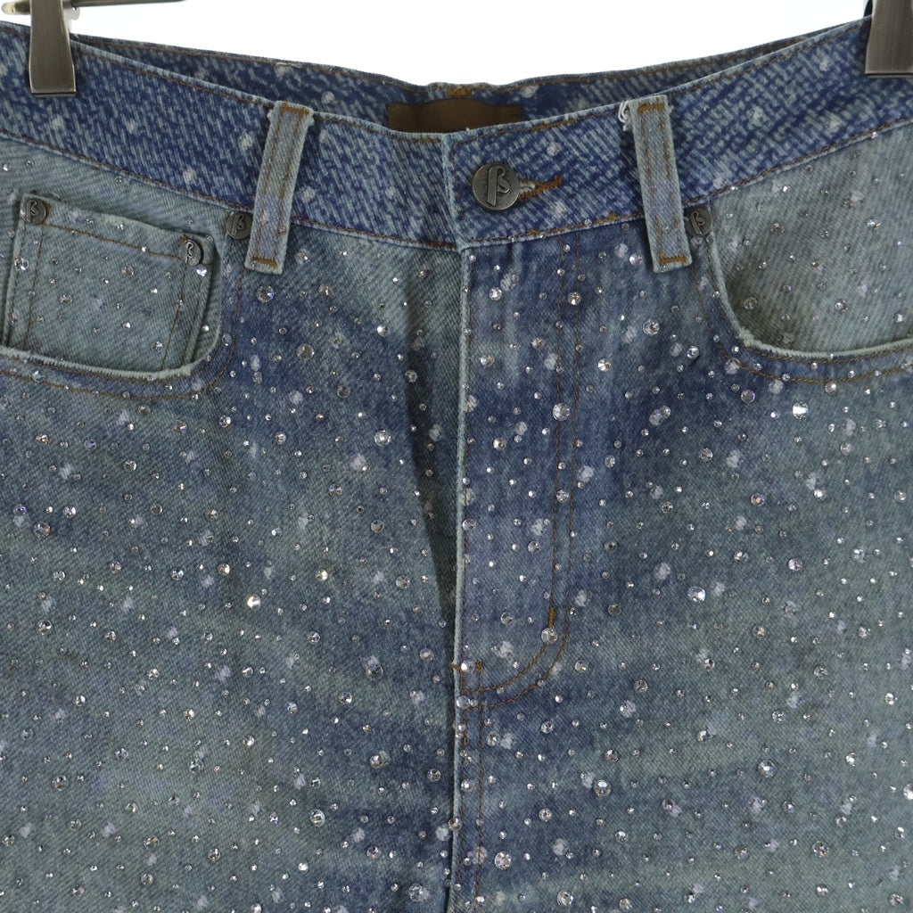 BIRTH OF ROYAL CHILD(バースオブロイヤルチャイルド) 3D Printing Washed 20k Swarovski Diamond Boro Denim ダメージ加工 ラインストーン装飾 デニムパンツ インディゴ