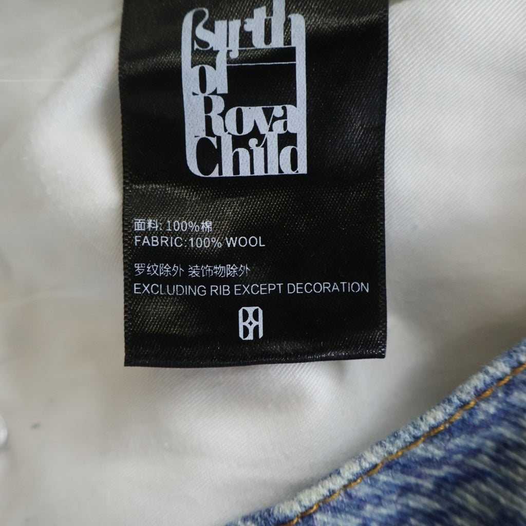 BIRTH OF ROYAL CHILD(バースオブロイヤルチャイルド) 3D Printing Washed 20k Swarovski Diamond Boro Denim ダメージ加工 ラインストーン装飾 デニムパンツ インディゴ
