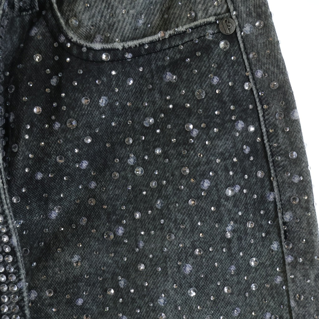 BIRTH OF ROYAL CHILD(バースオブロイヤルチャイルド) 3D Printing Washed 20k Swarovski Diamond Boro Denim ダメージ加工 ラインストーン装飾 デニムパンツ グレー