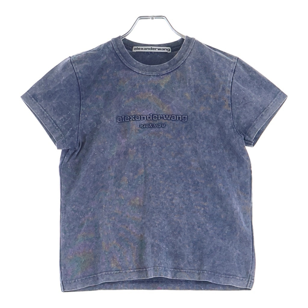 ALEXANDER WANG(アレキサンダーワン) Cropped T-Shirt フェード加工 エンボスロゴ クロップド半袖Tシャツ ネイビー レディース 1CC1241876