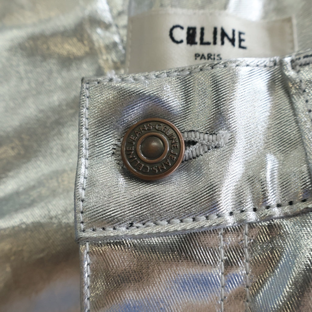 CELINE(セリーヌ) Metallic Silver Stretch Pants エディ期 メタリックストレッチパンツ シルバー レディース 2NO12359E