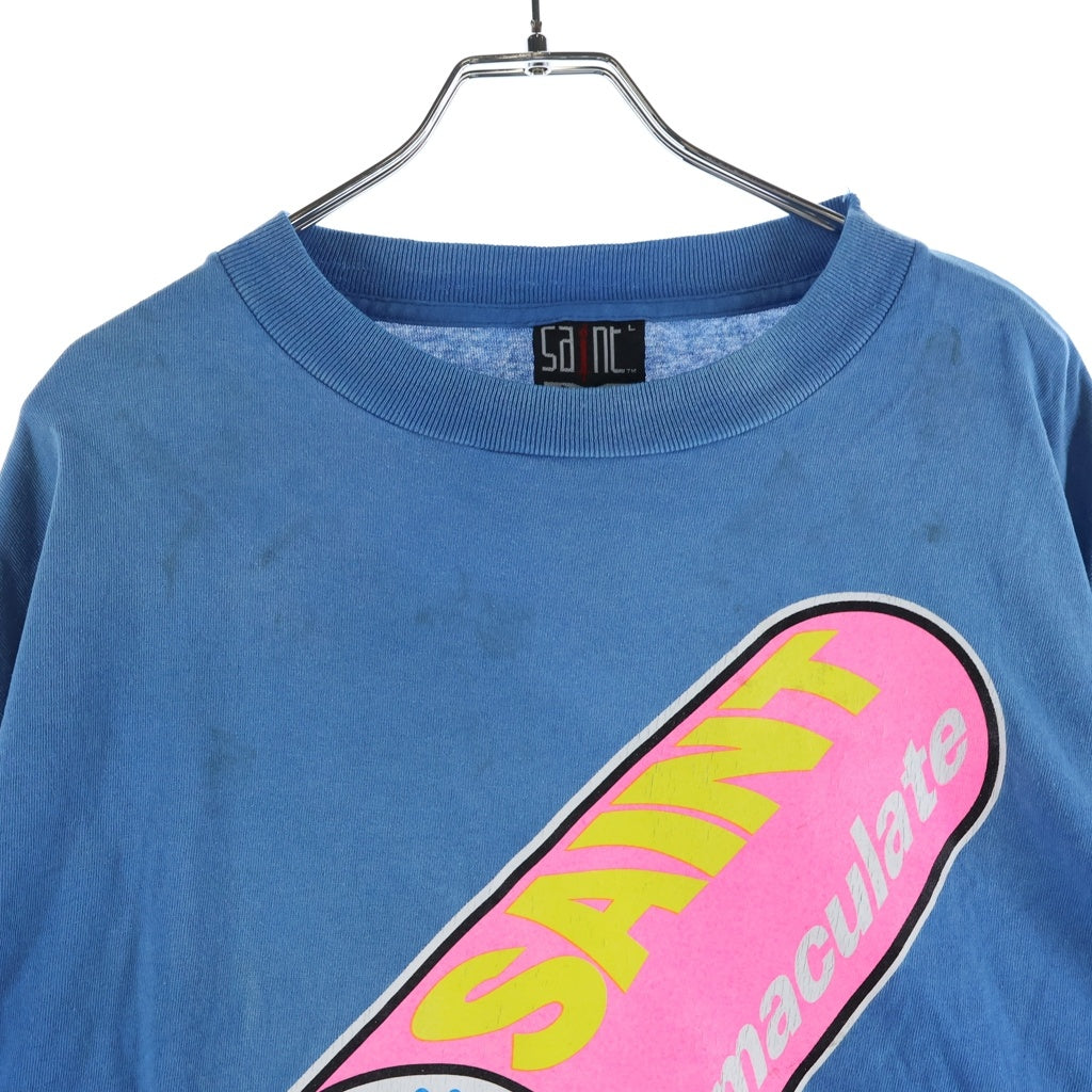 SAINT MICHAEL(セントマイケル) 25AW LS TEE IMMACULATE SM-HR1-0000-038 ヴィンテージ加工 両面プリントクルーネック半袖Tシャツ カットソー ブルー