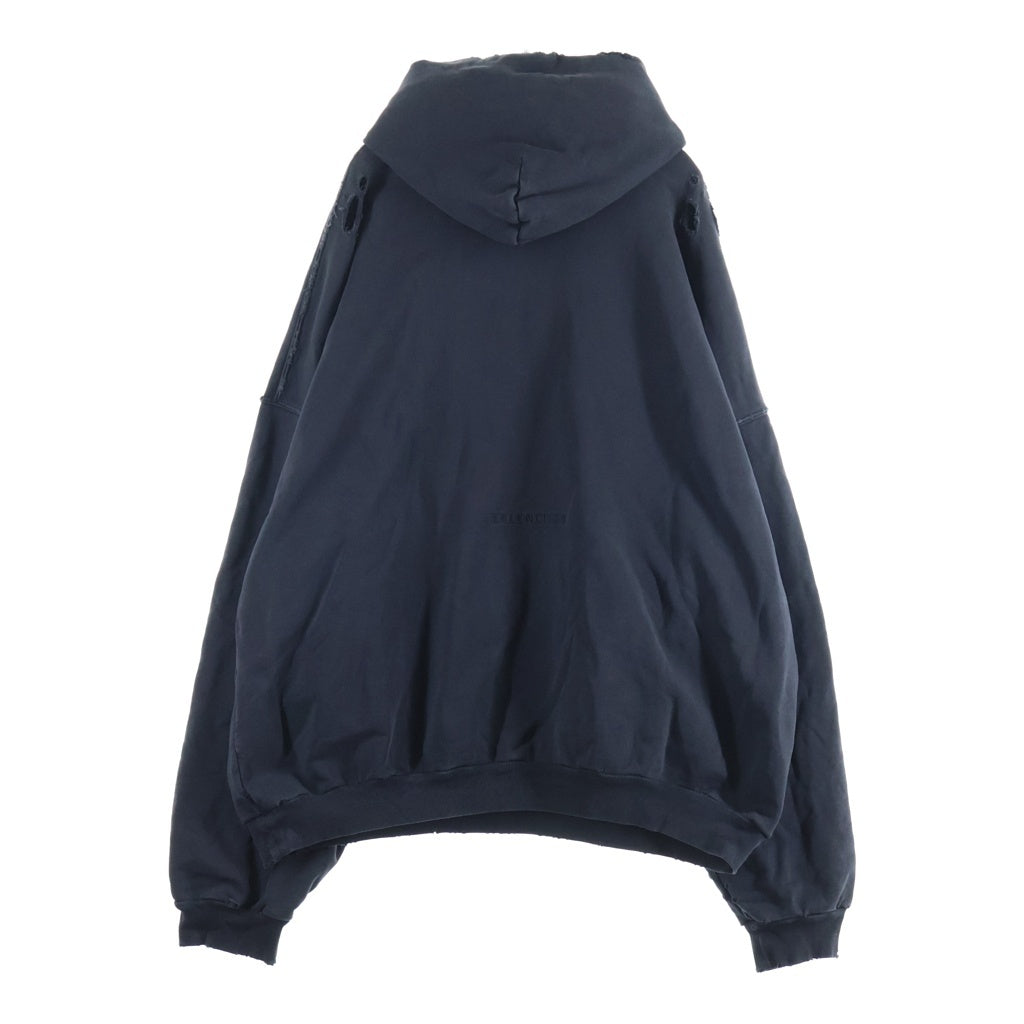 BALENCIAGA(バレンシアガ) 24AW Paris Hoodie パリ リバティー ダメージ加工 プルオーバースウェットパーカー フーディー ブラック 739024 TQVS1 739024 TQVS1