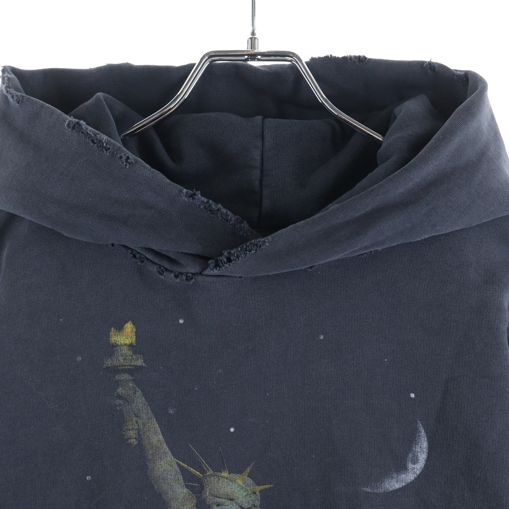 BALENCIAGA(バレンシアガ) 24AW Paris Hoodie パリ リバティー ダメージ加工 プルオーバースウェットパーカー フーディー ブラック 739024 TQVS1 739024 TQVS1