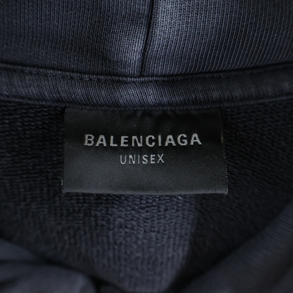 BALENCIAGA(バレンシアガ) 24AW Paris Hoodie パリ リバティー ダメージ加工 プルオーバースウェットパーカー フーディー ブラック 739024 TQVS1 739024 TQVS1