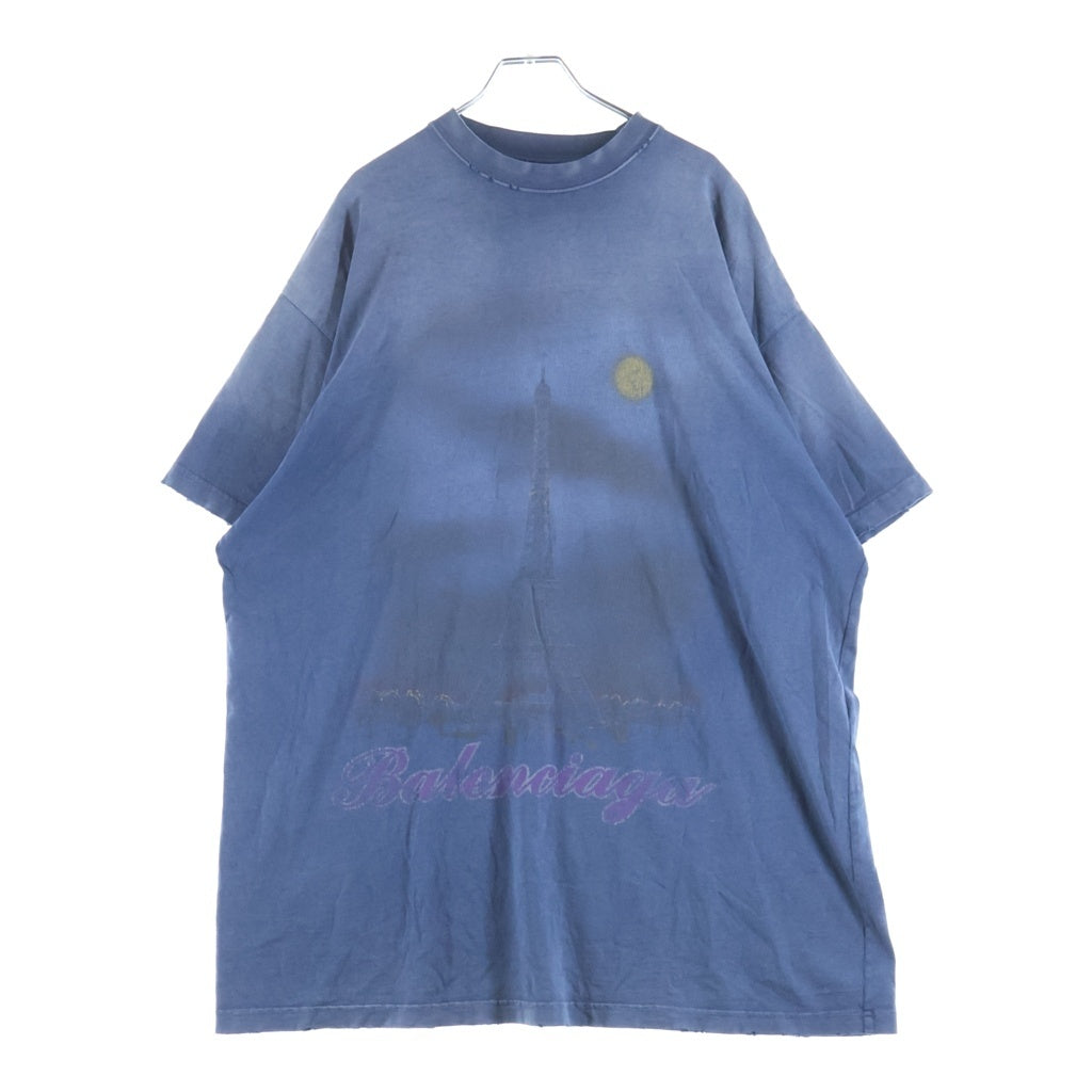 BALENCIAGA(バレンシアガ) 24SS Paris T-Shirt パリ リバティー ダメージ加工 半袖Tシャツ ネイビー 739024 TQVS1 739028 TQVO1