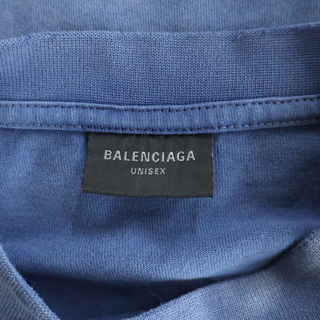 BALENCIAGA(バレンシアガ) 24SS Paris T-Shirt パリ リバティー ダメージ加工 半袖Tシャツ ネイビー 739024 TQVS1 739028 TQVO1