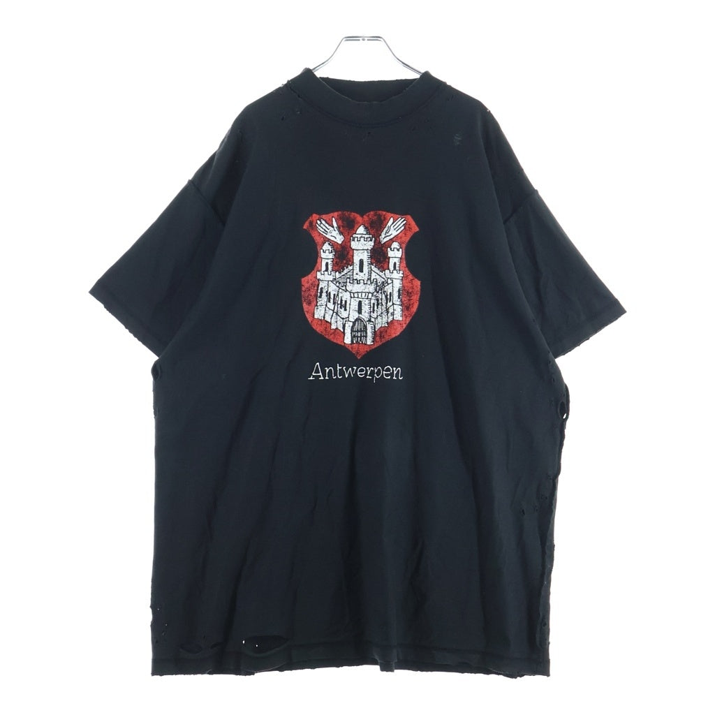 BALENCIAGA(バレンシアガ) 24SS Antwerpen Inside Out ダメージ加工 半袖Tシャツ ブラック787358 TQVP7 787358 TQVP7