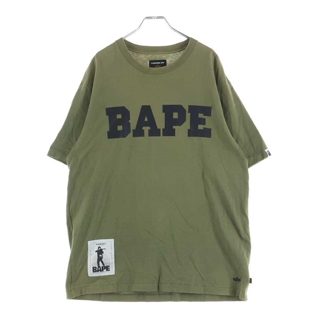 A BATHING APE(アベイシングエイプ) ×ALPHA INDUSTRIES LOGO TEE 001CSG731907X ×アルファインダストリーズ グラフィック ロゴプリント 半袖カットソー Tシャツ カーキ 001CSG731907X