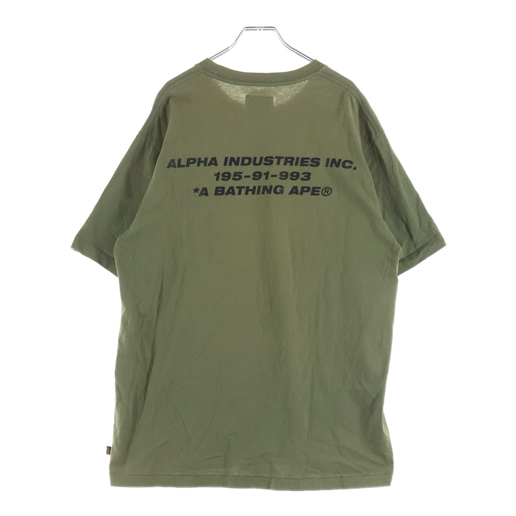 A BATHING APE(アベイシングエイプ) ×ALPHA INDUSTRIES LOGO TEE 001CSG731907X ×アルファインダストリーズ グラフィック ロゴプリント 半袖カットソー Tシャツ カーキ 001CSG731907X