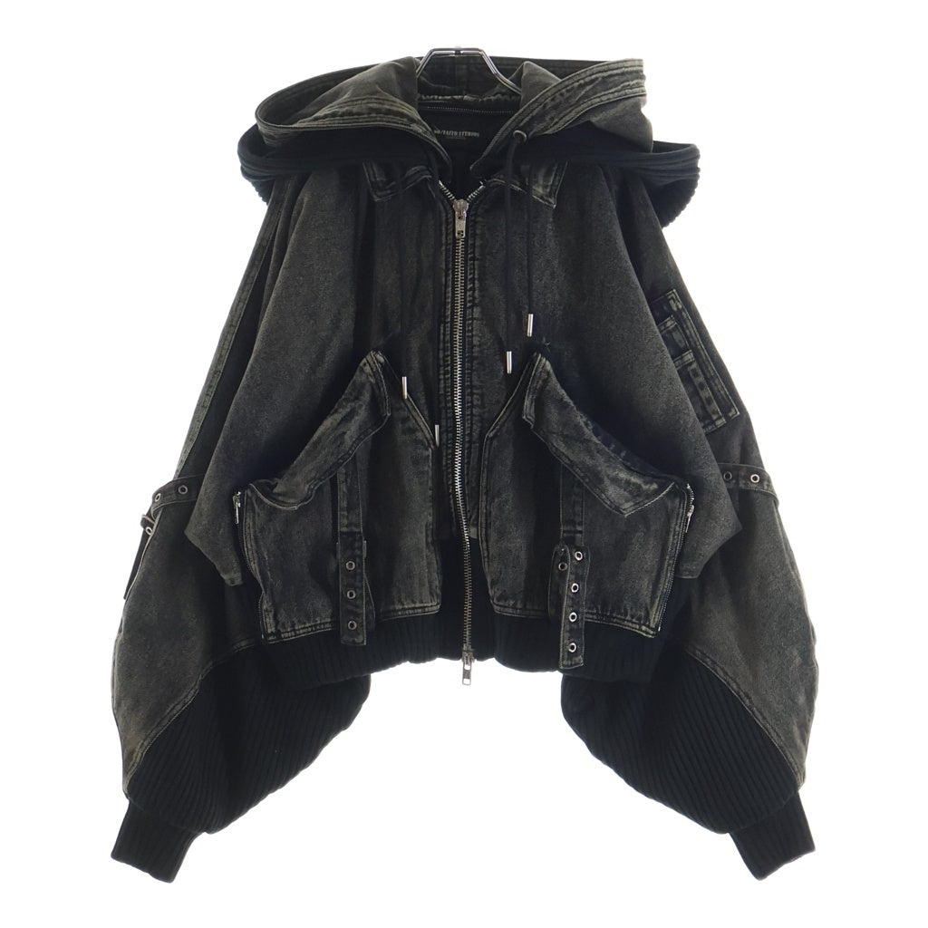 NO/FAITH STUDIOS(ノーフェイスストゥディオス) CARGO DENIM HOODIE BOMBER JACKET カーゴ デニム ジップアップ フーデット ボンバージャケット カーキ -