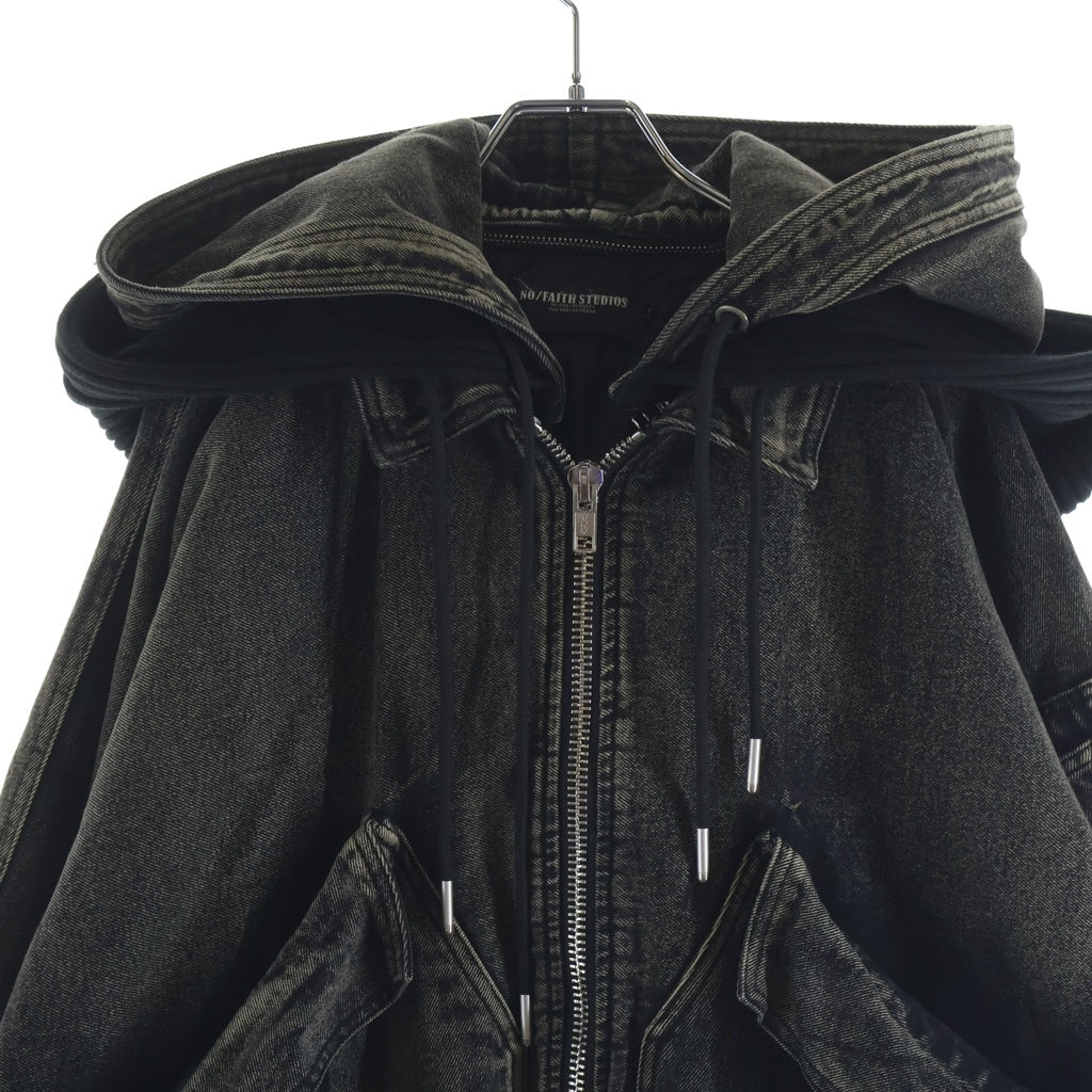 NO/FAITH STUDIOS(ノーフェイスストゥディオス) CARGO DENIM HOODIE BOMBER JACKET カーゴ デニム ジップアップ フーデット ボンバージャケット カーキ -