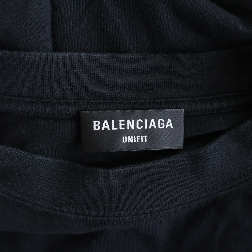 BALENCIAGA(バレンシアガ) ロゴエンブロイダリー クルーネックコットン 半袖Tシャツ カットソー ブラック 681045 TLVH9