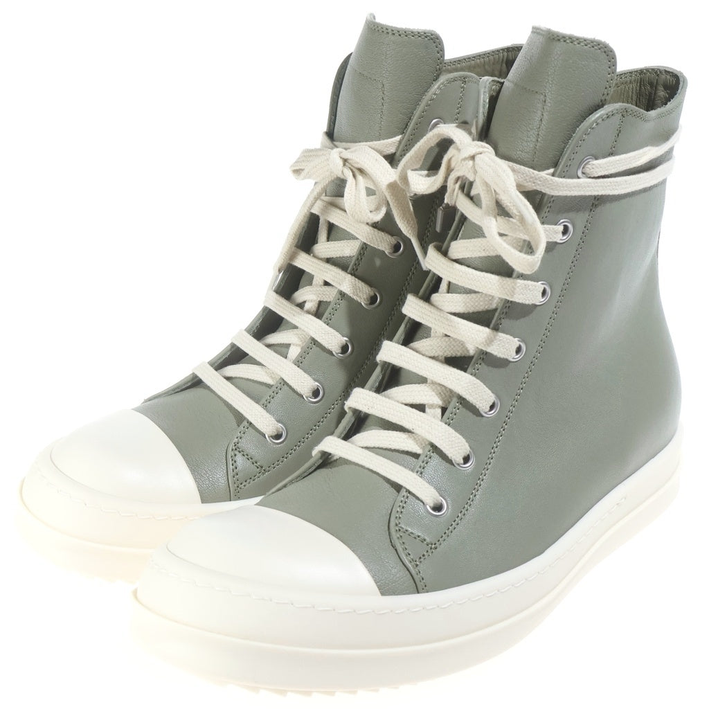 Rick Owens(リックオウエンス) 25SS HOLLYWOOD HIGH TOP SNEAKS レザーハイカットスニーカー カーキ RP01E7890-LGY