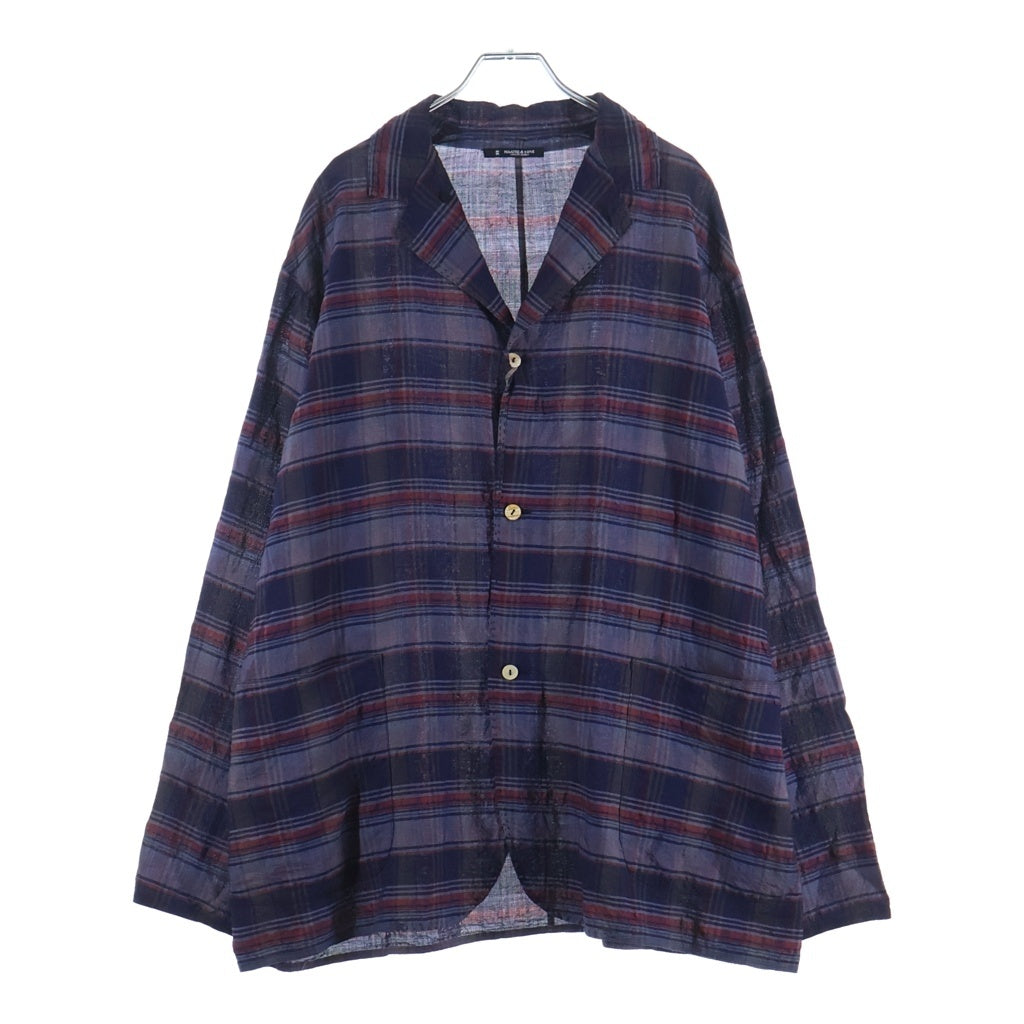 MAATEE&SONS(マーティーアンドサンズ) 25SS 折って折って SHIRTS JACKET シルク混 ウールリネンシャツ 長袖チェックシャツ ネイビー MT5103-0009B