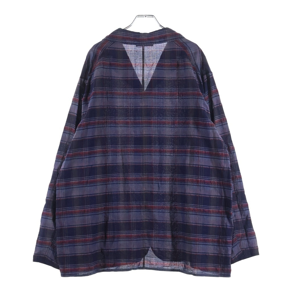 MAATEE&SONS(マーティーアンドサンズ) 25SS 折って折って SHIRTS JACKET シルク混 ウールリネンシャツ 長袖チェックシャツ ネイビー MT5103-0009B
