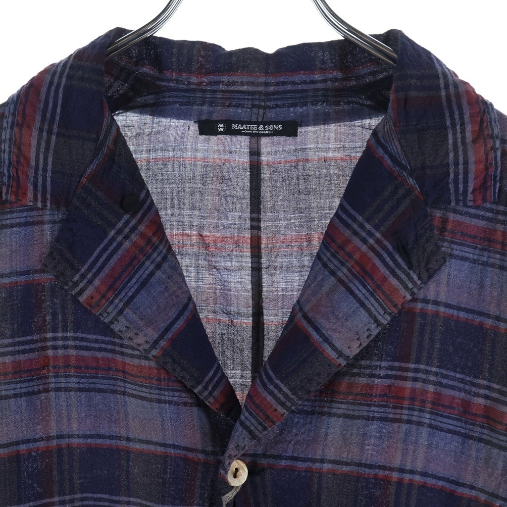 MAATEE&SONS(マーティーアンドサンズ) 25SS 折って折って SHIRTS JACKET シルク混 ウールリネンシャツ 長袖チェックシャツ ネイビー MT5103-0009B