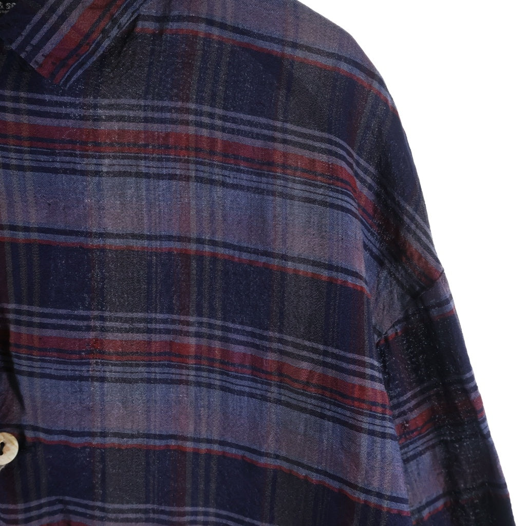 MAATEE&SONS(マーティーアンドサンズ) 25SS 折って折って SHIRTS JACKET シルク混 ウールリネンシャツ 長袖チェックシャツ ネイビー MT5103-0009B