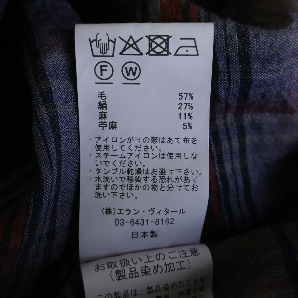 MAATEE&SONS(マーティーアンドサンズ) 25SS 折って折って SHIRTS JACKET シルク混 ウールリネンシャツ 長袖チェックシャツ ネイビー MT5103-0009B