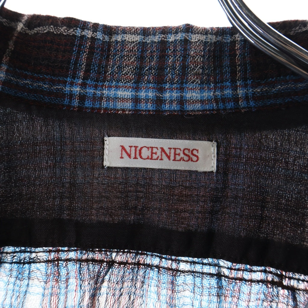 NICENESS(ナイスネス) 25AW Thom オープンカラー ウール長袖チェックシャツ ブルー HN-2701Y16 HN-2701Y16