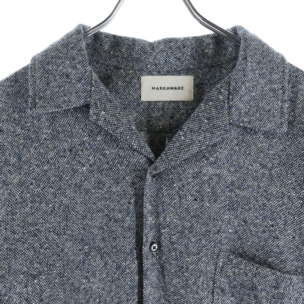 MARKAWARE(マーカウェア) CASHMERE DONEGAL TWEED OPEN COLLAR SHIRT L/S カシミヤドネガルツィード オープンカラーシャツ 長袖シャツ グレー A23D-09SH01C