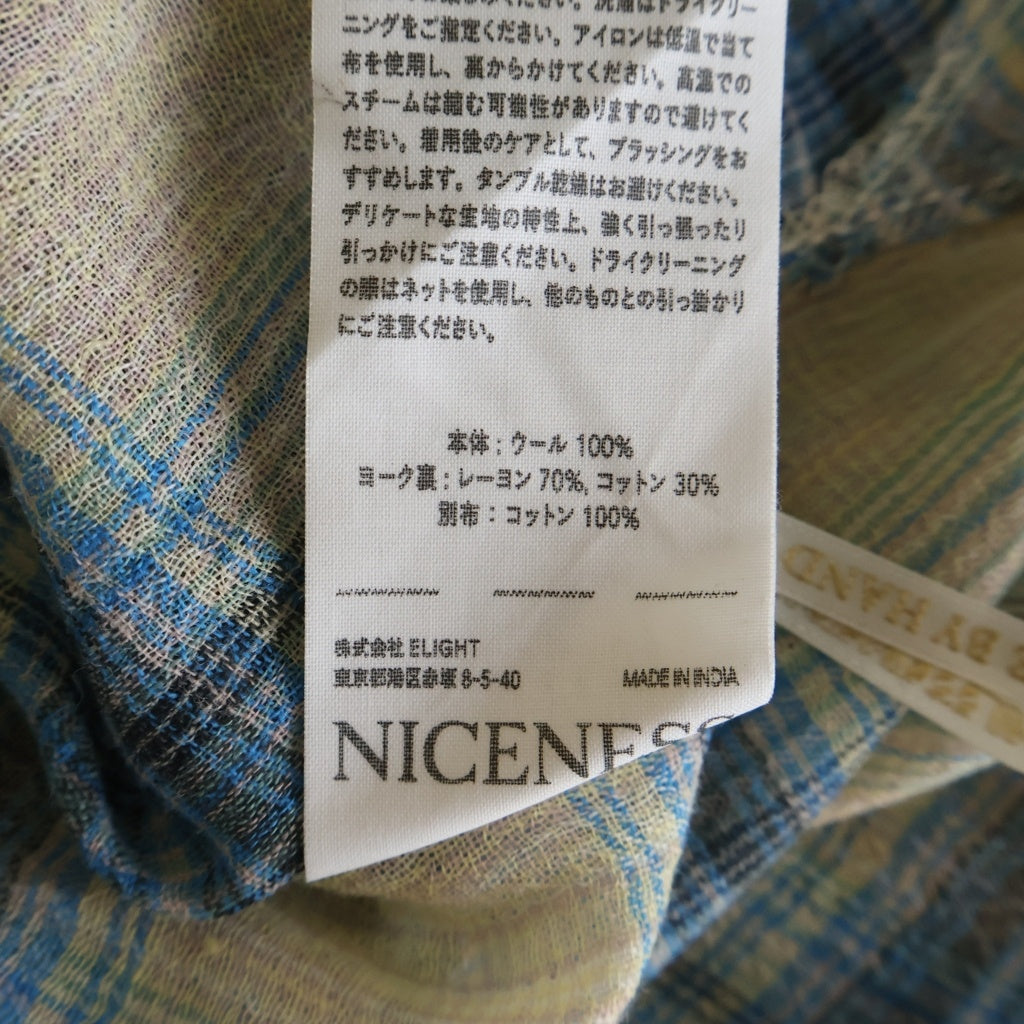 NICENESS(ナイスネス) 25AW Tommy ウール長袖チェックシャツ ベージュ HN-2702Y16