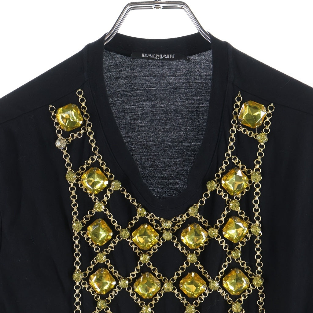 BALMAIN(バルマン) Rhinestone T-Shirt ラインストーン 半袖Tシャツ ブラック