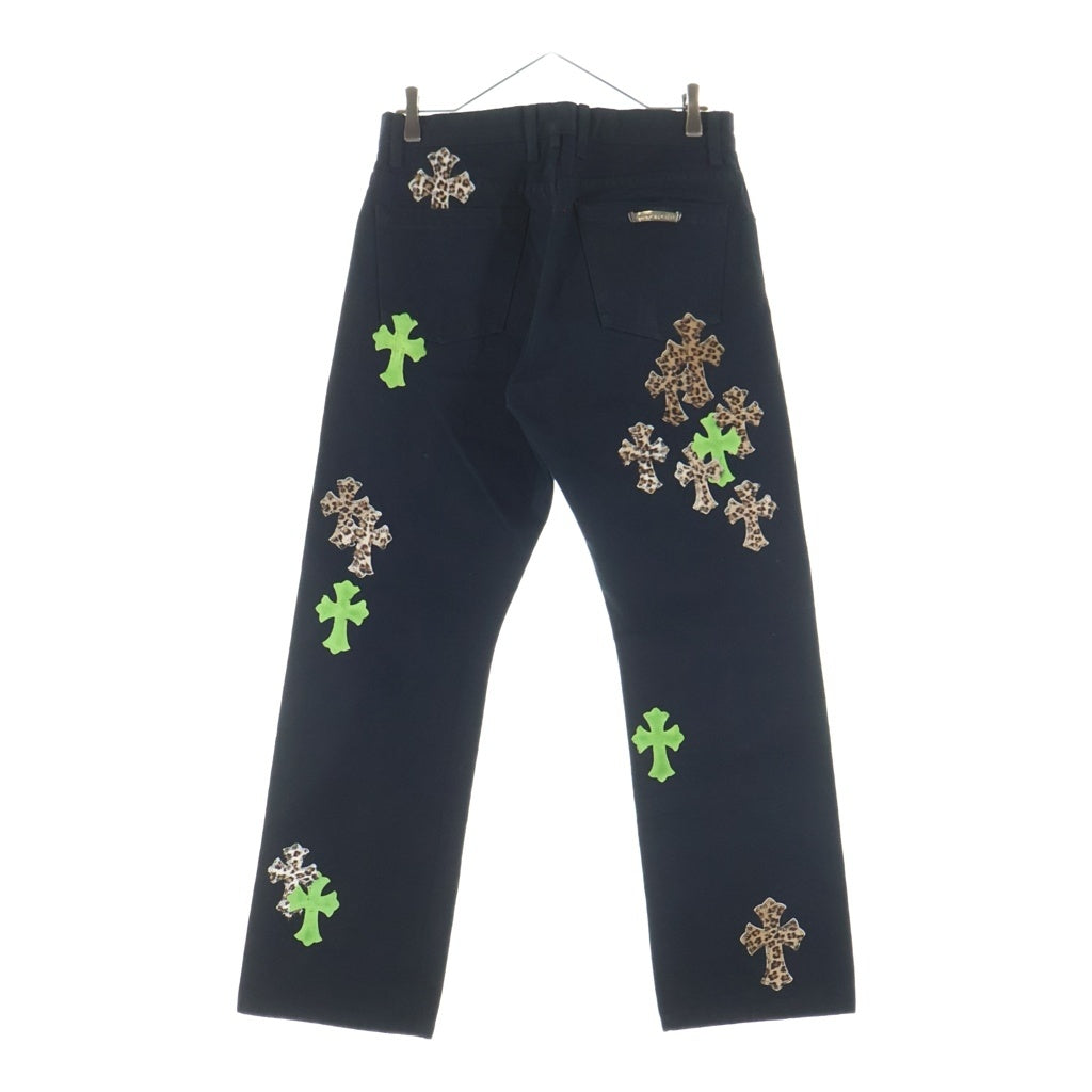 CHROME HEARTS(クロムハーツ) JEAN STRNG FBRC ハラコクロスパッチ ボタンフライ デニムパンツ ブラック
