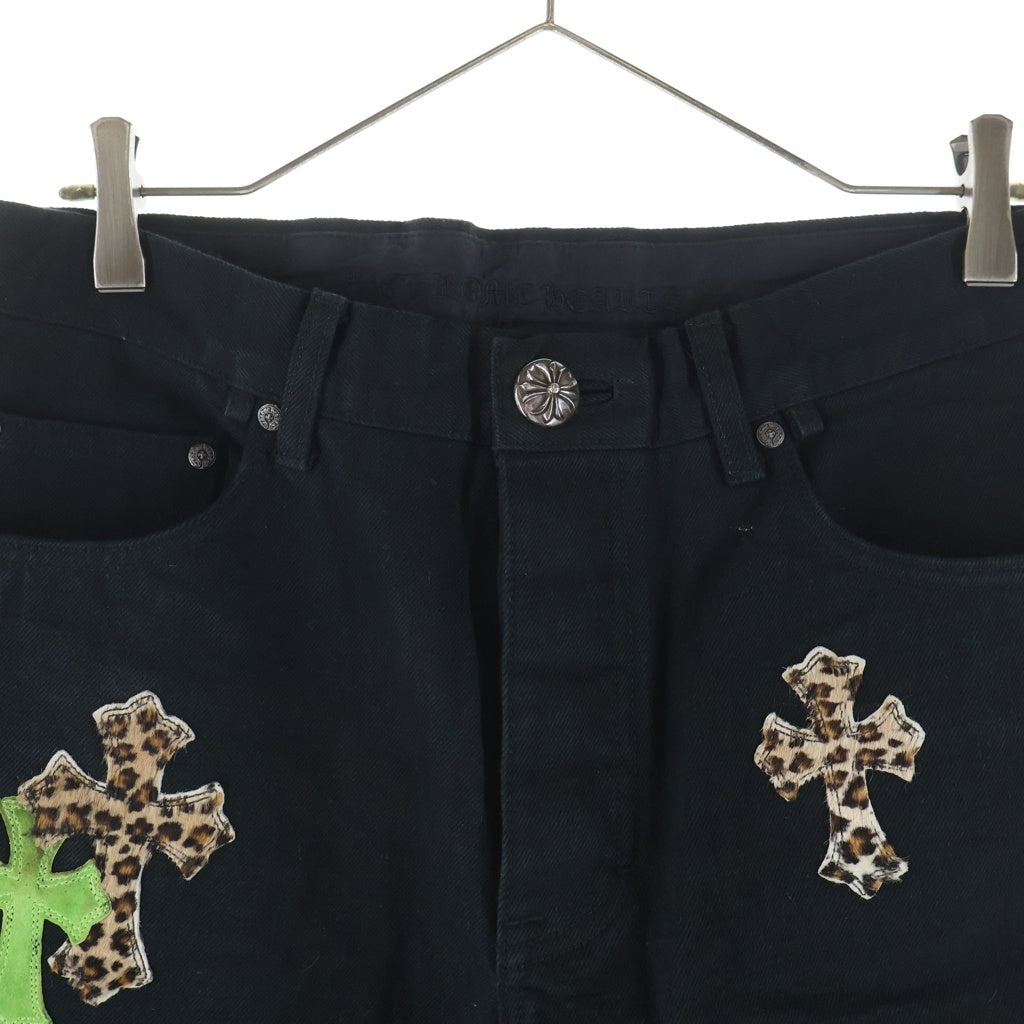CHROME HEARTS(クロムハーツ) JEAN STRNG FBRC ハラコクロスパッチ ボタンフライ デニムパンツ ブラック