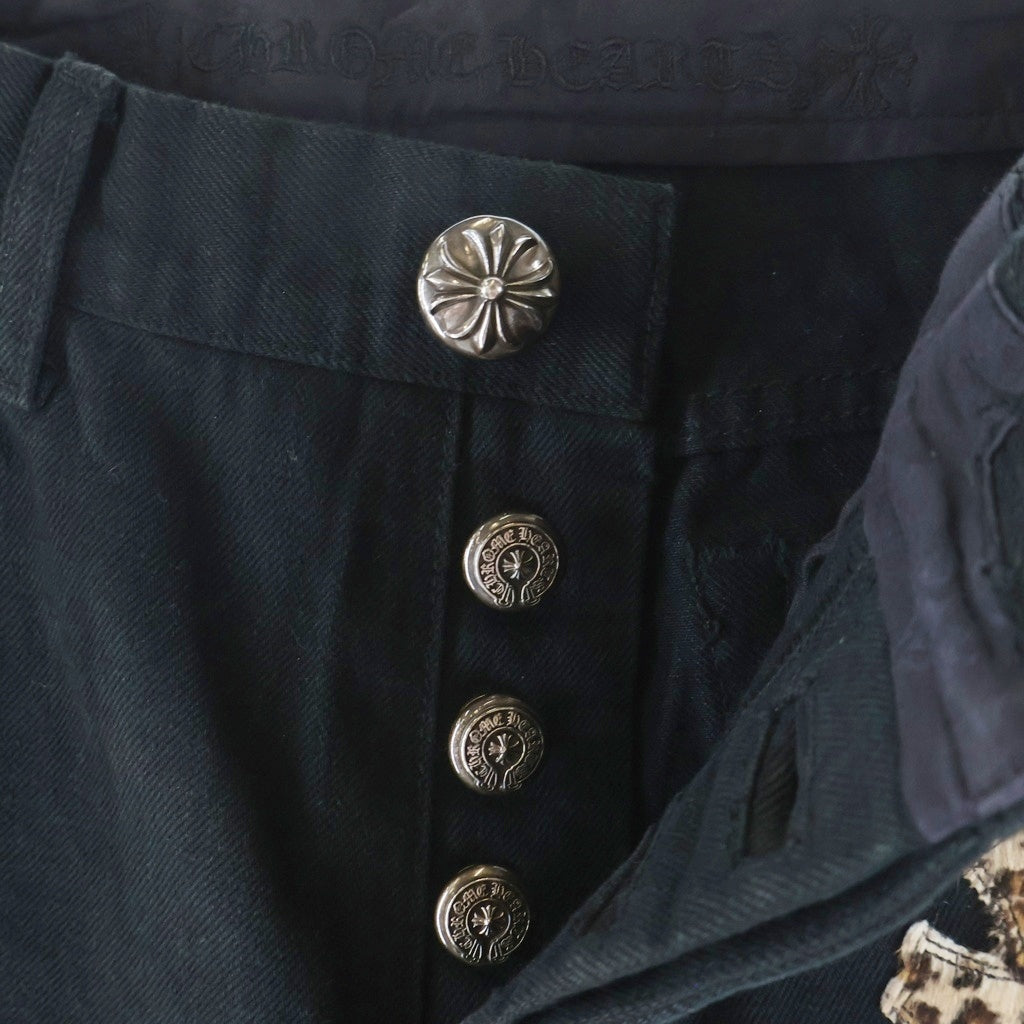 CHROME HEARTS(クロムハーツ) JEAN STRNG FBRC ハラコクロスパッチ ボタンフライ デニムパンツ ブラック