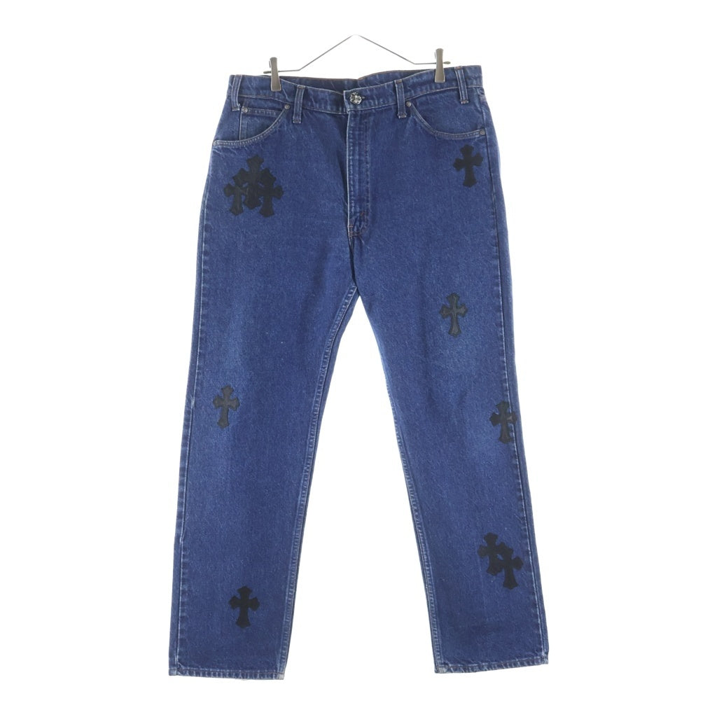 CHROME HEARTS(クロムハーツ) ×LEVI'S 505 U VNTG JEAN BLU ORNG TAB リーバイス クロスパッチ付き ジップフライ ウォッシュドデニムパンツ インディゴ