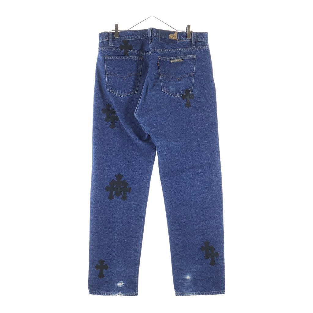 CHROME HEARTS(クロムハーツ) ×LEVI'S 505 U VNTG JEAN BLU ORNG TAB リーバイス クロスパッチ付き ジップフライ ウォッシュドデニムパンツ インディゴ